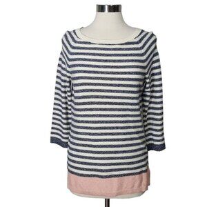 Talbots Striped Womens Sweater Medium Cotton/Viscose/Linen Blend‎ White & Blue